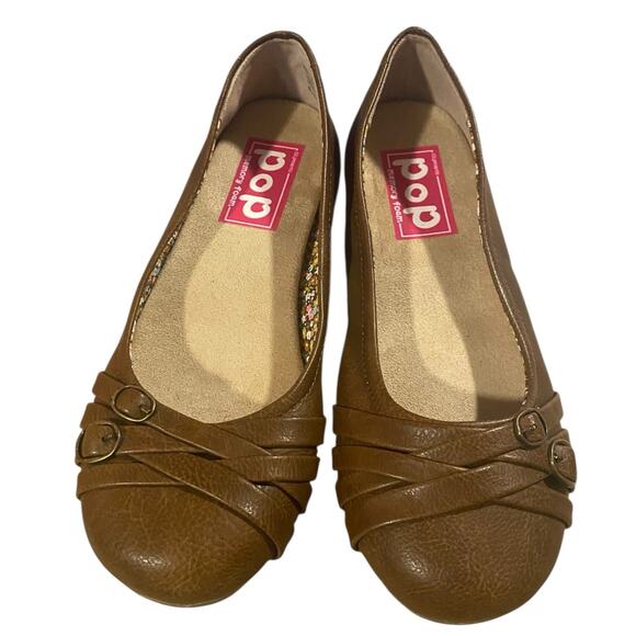 Pop Nelly Womens Ballet Flats 6.5 Brown Faux Leather Closed Toe Slip On Shoes - Picture 5 of 9